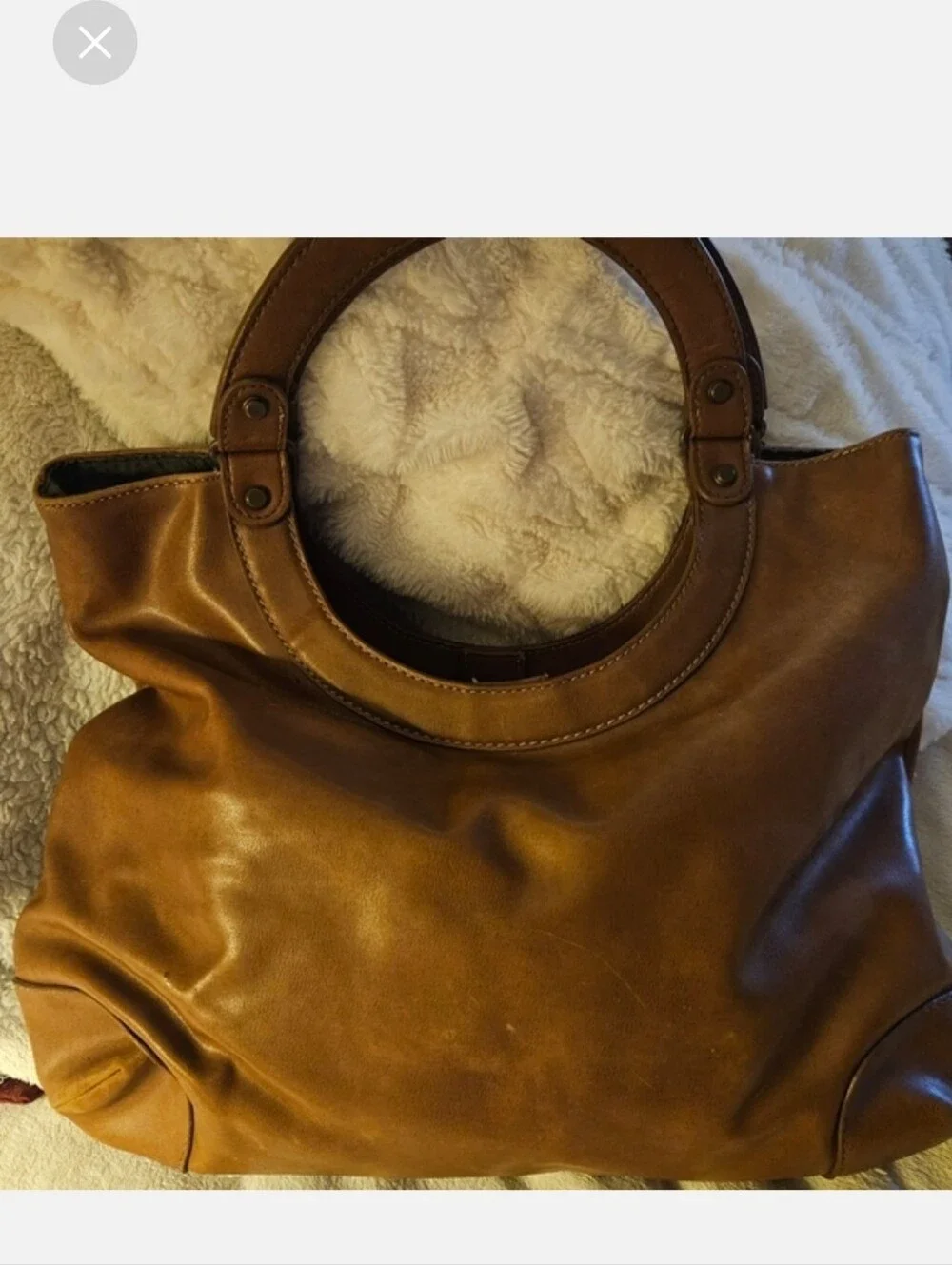 NINE WEST Tan Smooth Hobo Handbag with Rounded Top Handles